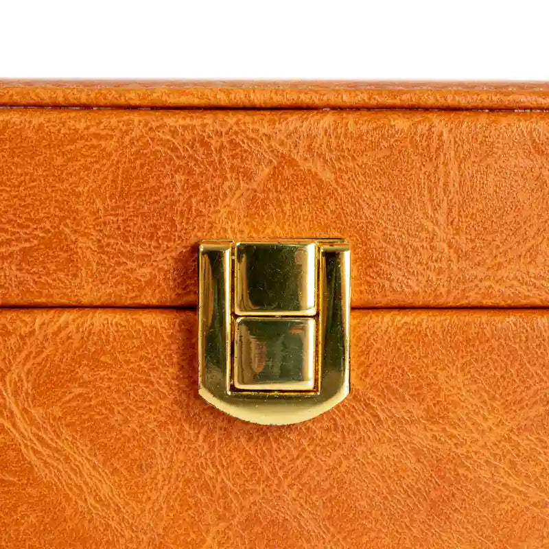 Boîte à bijoux 2 couches en cuir vegan avec fermoir - 23,6 L x 18,5 l x 9,6 H cm