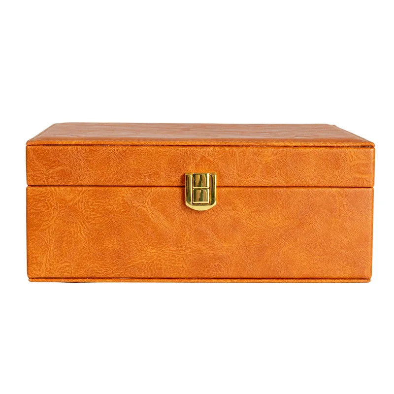 Boîte à bijoux 2 couches en cuir vegan avec fermoir - 23,6 L x 18,5 l x 9,6 H cm