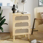 Table de chevet en rotin avec 3 tiroirs