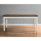 Table de salle à manger de style campagnard français, finition blanc antique et chêne vieilli