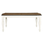 Table de salle à manger de style campagnard français, finition blanc antique et chêne vieilli