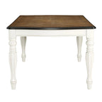 Table de salle à manger de style campagnard français, finition blanc antique et chêne vieilli