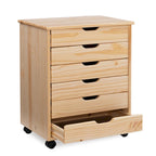Meuble de rangement roulant large brun naturel de 64,1 cm avec 6 tiroirs