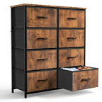 Commode haute à 8 tiroirs, commode en tissu avec plateau en bois et cadre en acier