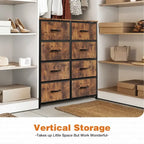 Commode haute à 8 tiroirs, commode en tissu avec plateau en bois et cadre en acier