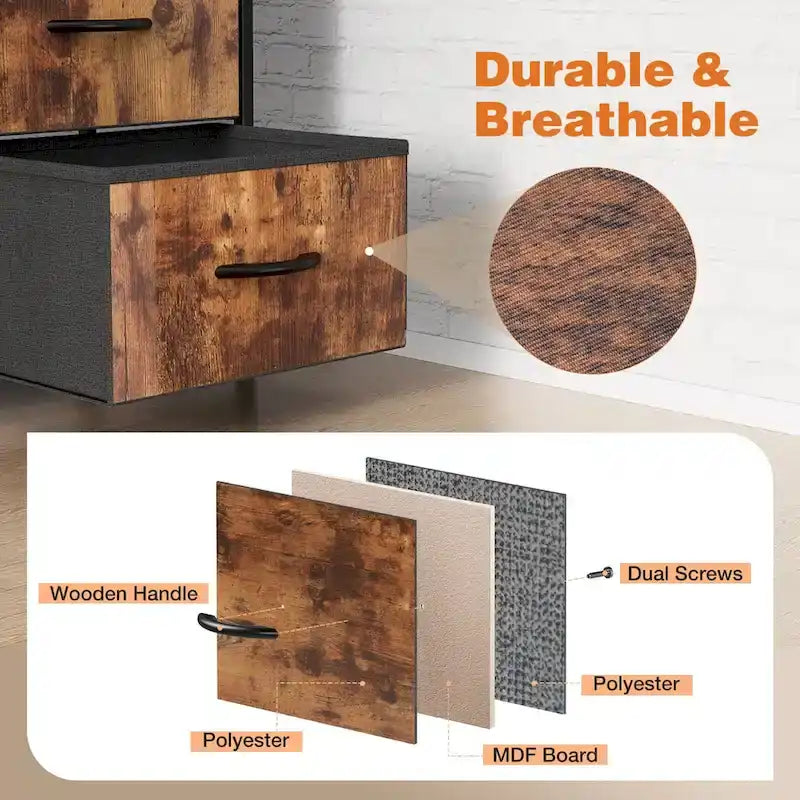 Commode haute à 8 tiroirs, commode en tissu avec plateau en bois et cadre en acier