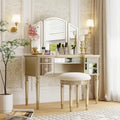 Roomfitters Makeup Vanity Table, 5 Drawers, Foldable Mirror, Stool Included