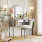 Table de maquillage coiffeuse, 5 tiroirs, miroir rabattable, tabouret inclus