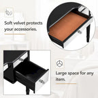 Table de maquillage coiffeuse, 5 tiroirs, miroir rabattable, tabouret inclus