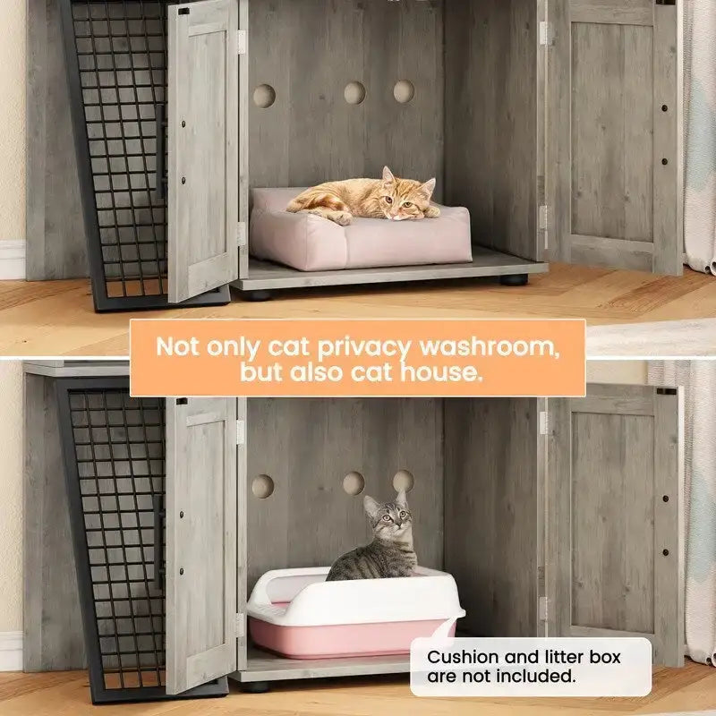 Meuble cache-litière pour chat avec étagère de rangement