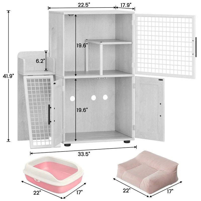 Meuble cache-litière pour chat avec étagère de rangement