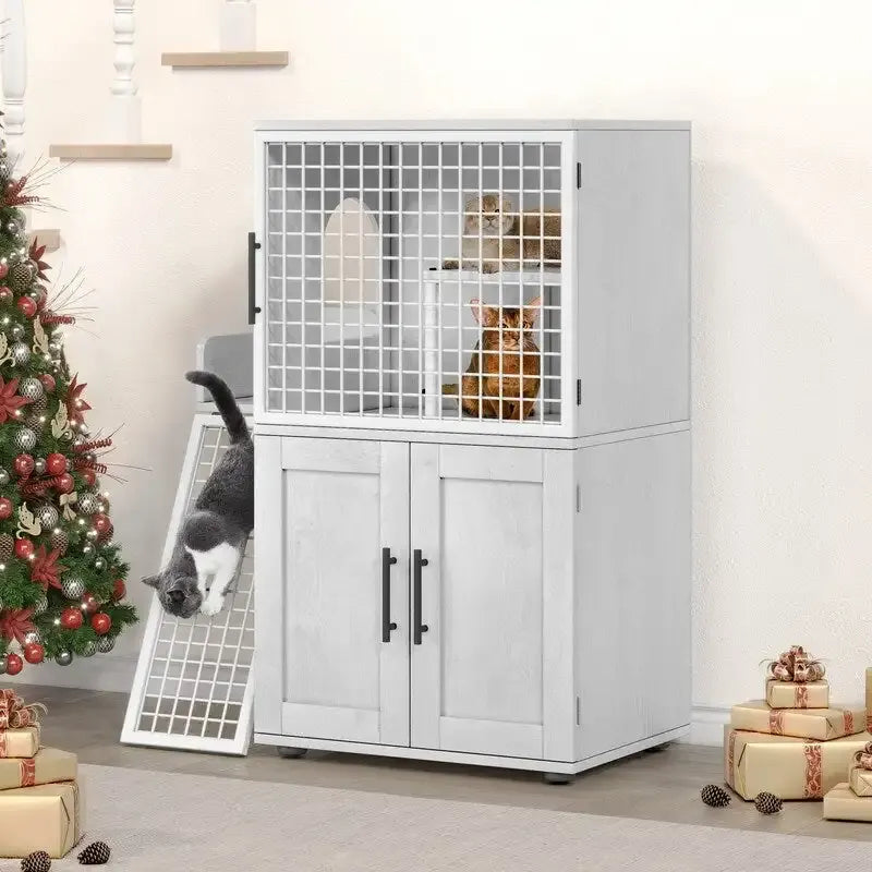 Meuble cache-litière pour chat avec étagère de rangement