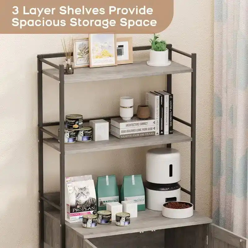 Meuble cache-litière pour chat avec étagère de rangement