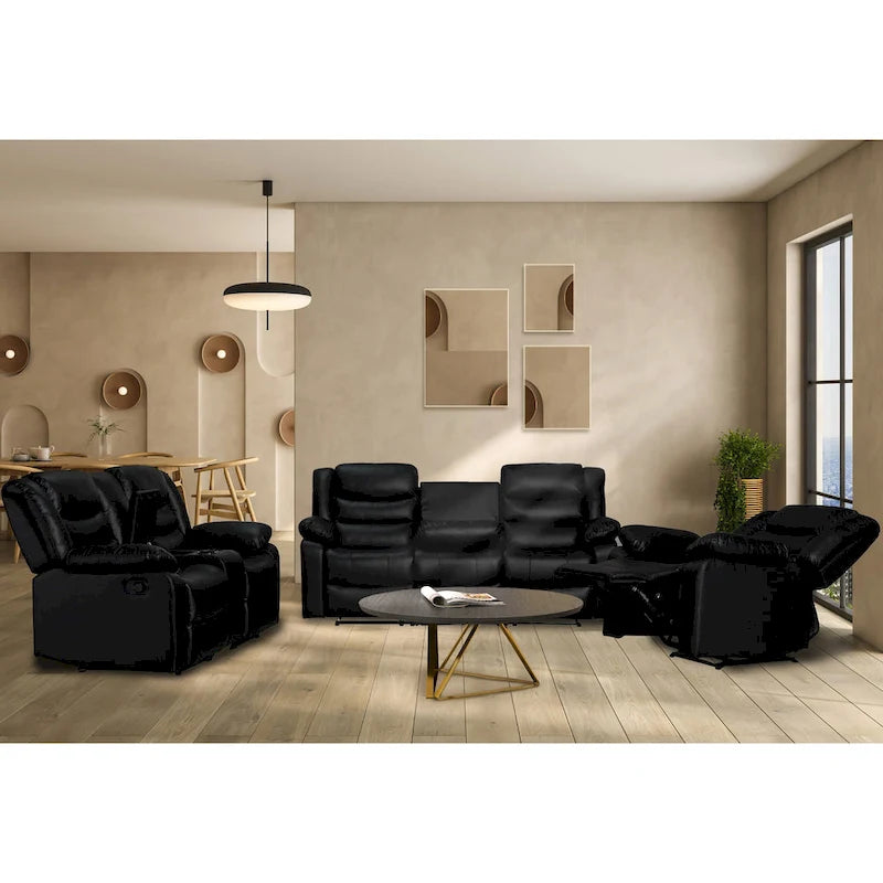 Canapé de salon inclinable manuel en similicuir avec table rabattable et console