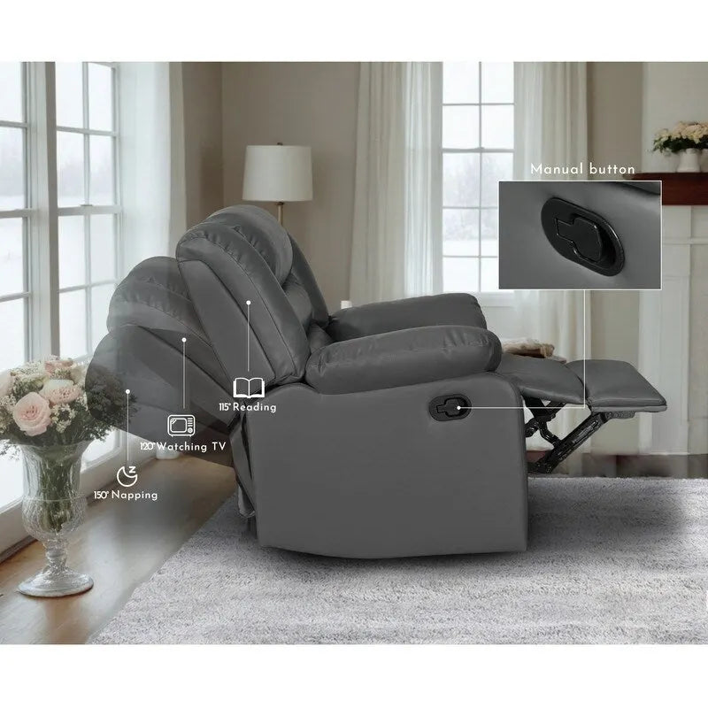 Canapé de salon inclinable manuel en similicuir avec table rabattable et console