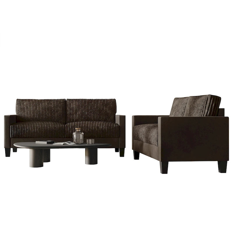 Canapé et fauteuil de salon rembourrés en velours côtelé, style moderne du milieu du siècle