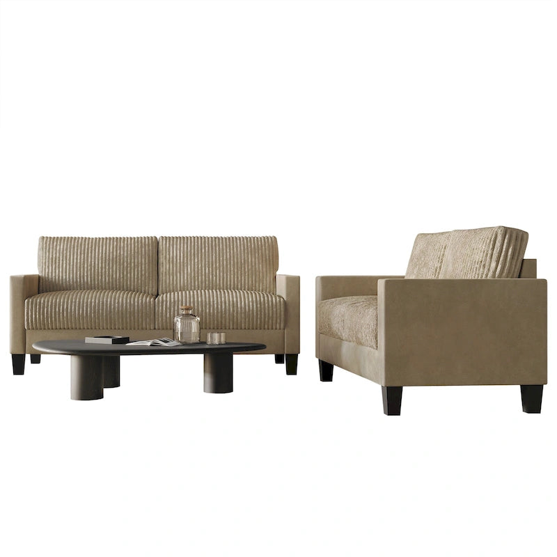 Canapé et fauteuil de salon rembourrés en velours côtelé, style moderne du milieu du siècle