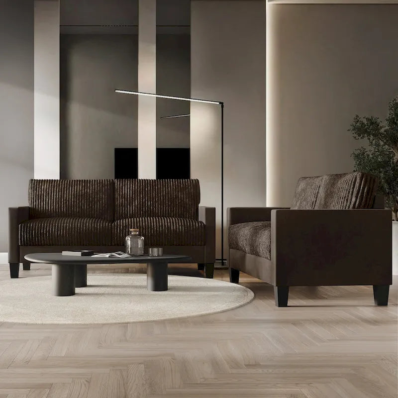 Canapé et fauteuil de salon rembourrés en velours côtelé, style moderne du milieu du siècle