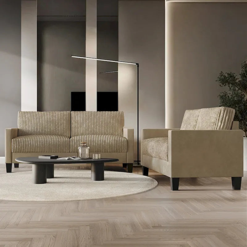 Canapé et fauteuil de salon rembourrés en velours côtelé, style moderne du milieu du siècle