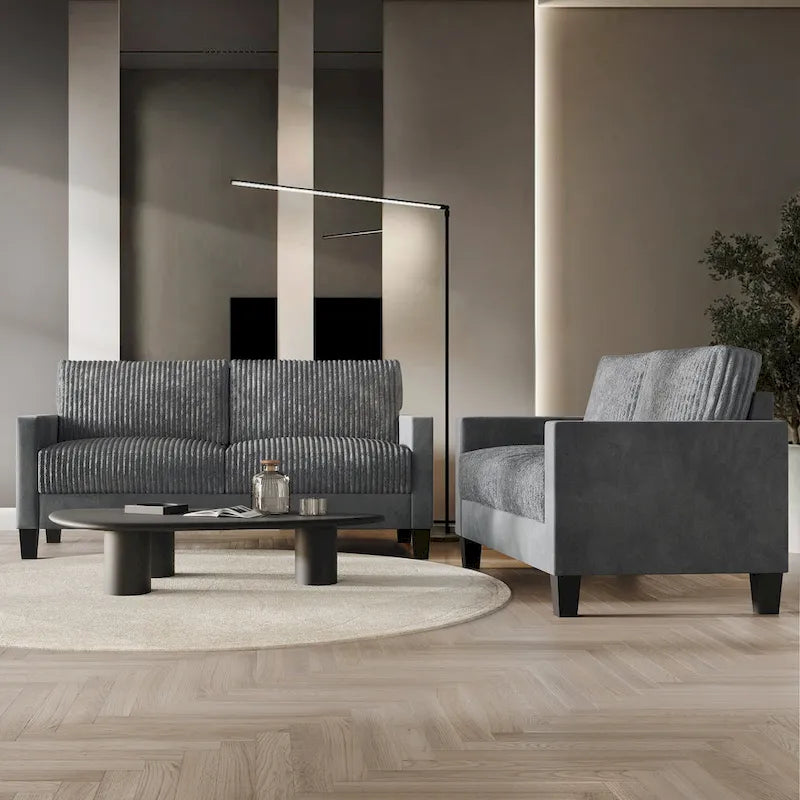 Canapé et fauteuil de salon rembourrés en velours côtelé, style moderne du milieu du siècle