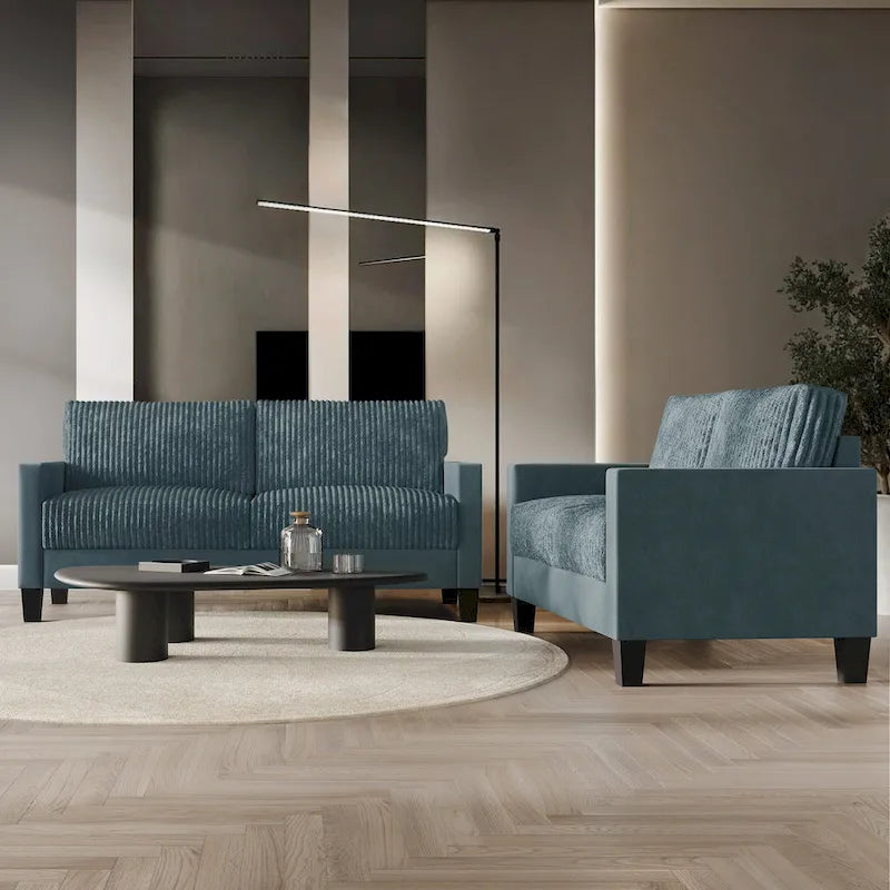 Canapé et fauteuil de salon rembourrés en velours côtelé, style moderne du milieu du siècle