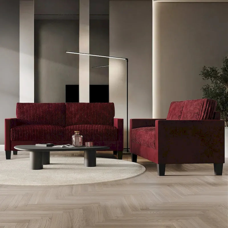 Canapé et fauteuil de salon rembourrés en velours côtelé, style moderne du milieu du siècle