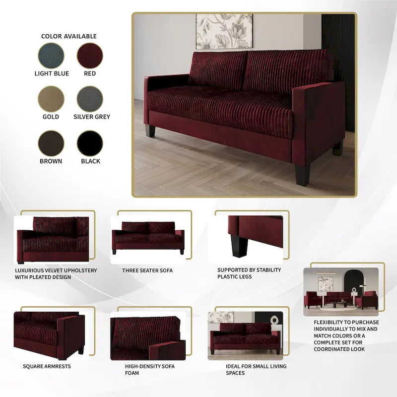 Canapé et fauteuil de salon rembourrés en velours côtelé, style moderne du milieu du siècle