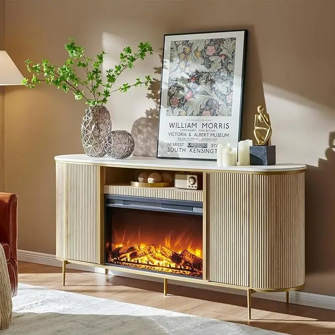 Meuble TV de luxe moderne avec cheminée électrique, meuble de divertissement, console TV, 70 po