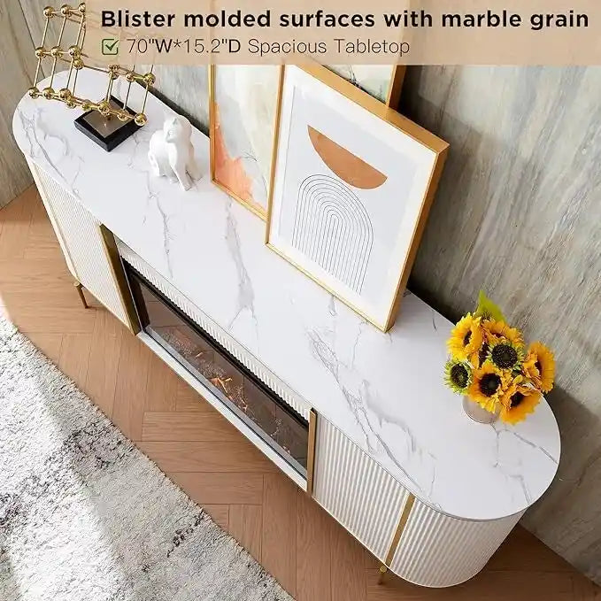 Meuble TV de luxe moderne avec cheminée électrique, meuble de divertissement, console TV, 70 po