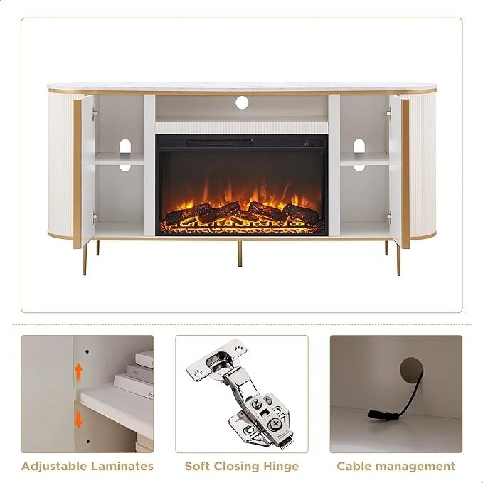 Meuble TV de luxe moderne avec cheminée électrique, meuble de divertissement, console TV, 70 po