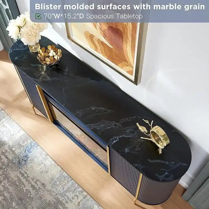 Meuble TV de luxe moderne avec cheminée électrique, meuble de divertissement, console TV, 70 po