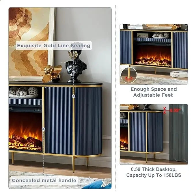 Meuble TV de luxe moderne avec cheminée électrique, meuble de divertissement, console TV, 70 po