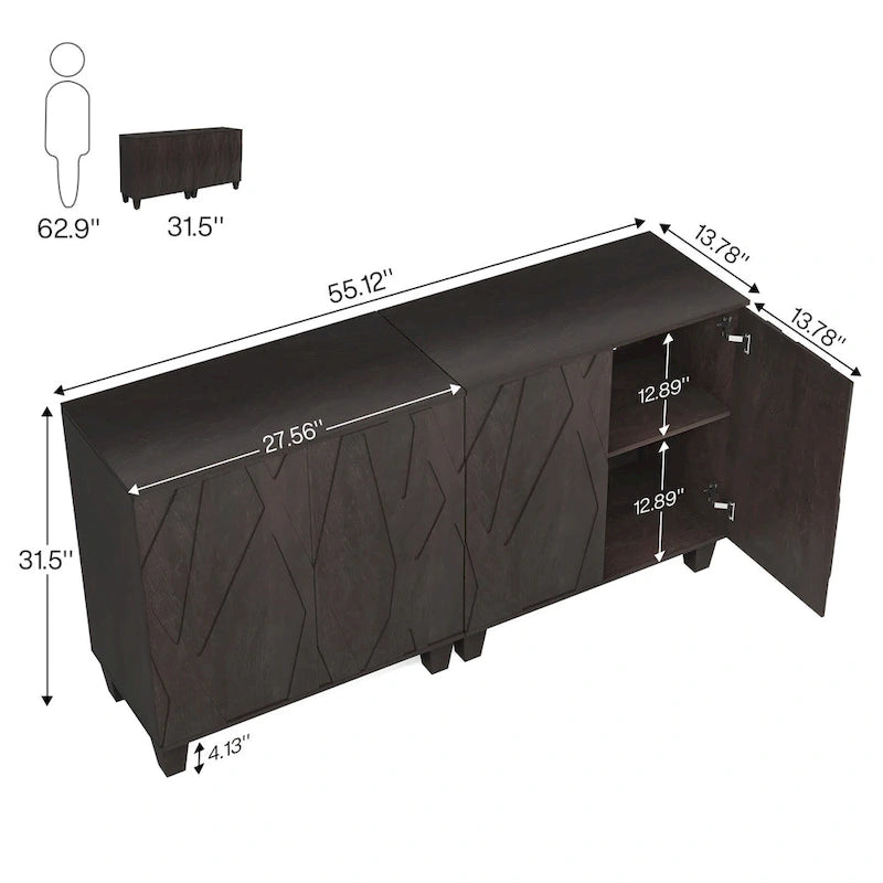 Buffet de cuisine/salle à manger de 140 cm avec étagères réglables