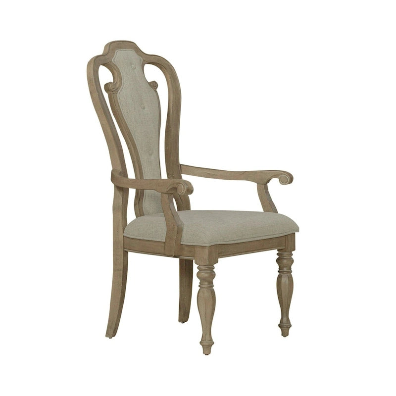 Fauteuil rembourré à dossier ajouré en bisque vieilli