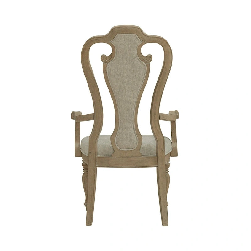 Fauteuil rembourré à dossier ajouré en bisque vieilli