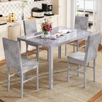 Table de salle à manger moderne avec plateau en verre trempé et chaises en cuir PU avec surpiqûres diamant