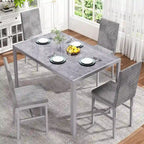 Table de salle à manger moderne avec plateau en verre trempé et chaises en cuir PU avec surpiqûres diamant