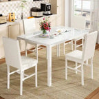Table de salle à manger moderne avec plateau en verre trempé et chaises en cuir PU avec surpiqûres diamant
