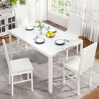Table de salle à manger moderne avec plateau en verre trempé et chaises en cuir PU avec surpiqûres diamant