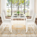 Table de salle à manger moderne avec plateau en verre trempé et chaises en cuir PU avec surpiqûres diamant