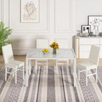 Table de salle à manger moderne avec plateau en verre trempé et chaises en cuir PU avec surpiqûres diamant