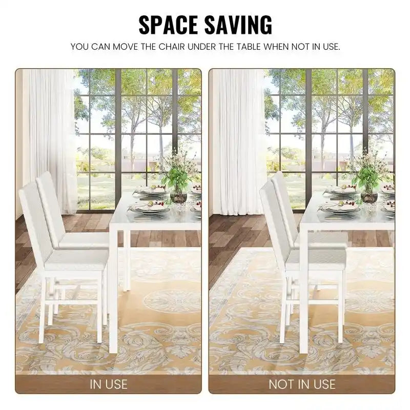 Table de salle à manger moderne avec plateau en verre trempé et chaises en cuir PU avec surpiqûres diamant