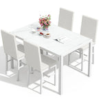 Table de salle à manger moderne avec plateau en verre trempé et chaises en cuir PU avec surpiqûres diamant