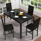 Table de salle à manger moderne avec plateau en verre trempé et chaises en cuir PU avec surpiqûres diamant
