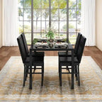 Table de salle à manger moderne avec plateau en verre trempé et chaises en cuir PU avec surpiqûres diamant