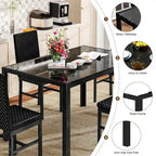 Table de salle à manger moderne avec plateau en verre trempé et chaises en cuir PU avec surpiqûres diamant