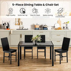 Table de salle à manger moderne avec plateau en verre trempé et chaises en cuir PU avec surpiqûres diamant