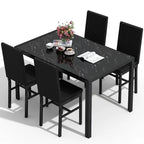 Table de salle à manger moderne avec plateau en verre trempé et chaises en cuir PU avec surpiqûres diamant