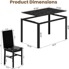 Table de salle à manger moderne avec plateau en verre trempé et chaises en cuir PU avec surpiqûres diamant