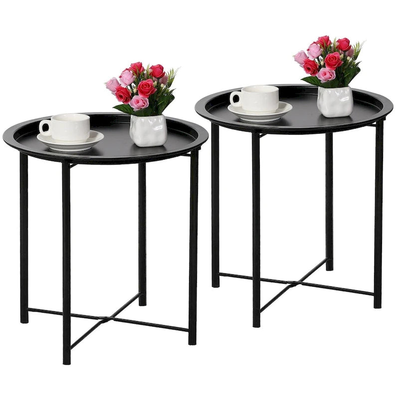 Tables de plateau TV rondes pliantes, petite table d'appoint ronde en acier, aucun assemblage requis - 47 x 47 x 50 cm